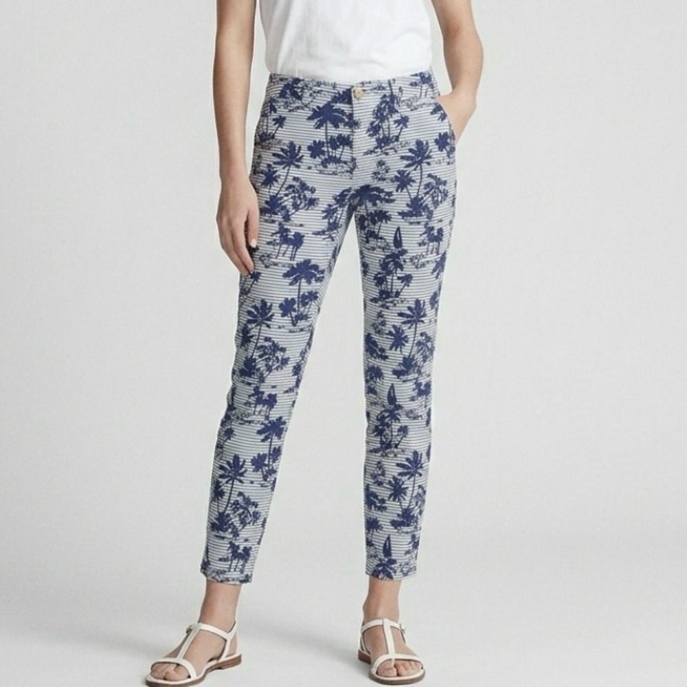 Vineyard Vines Island Scene Blue Ankle Skinny Pants 6 Tropical Skinny Stripe